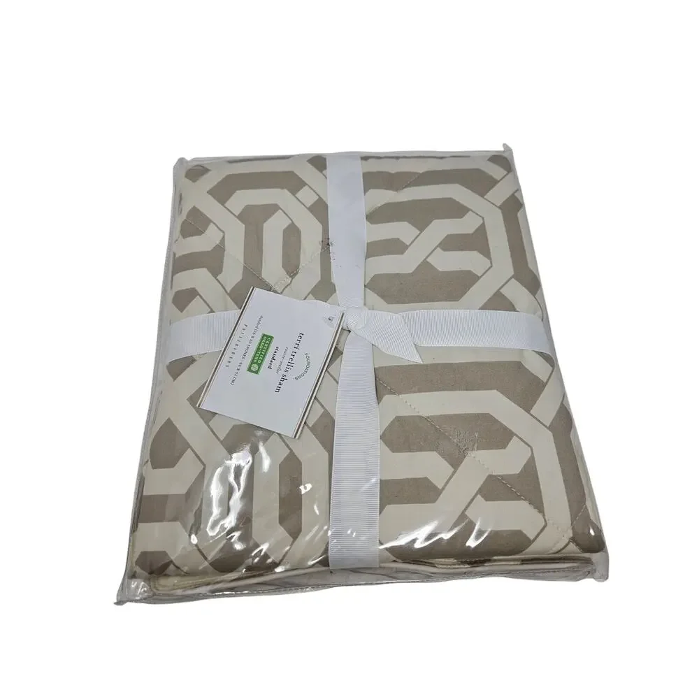 NEW Pottery Barn Terri Trellis Sham Standard Cotton Tan Coastal Oeko-Tex